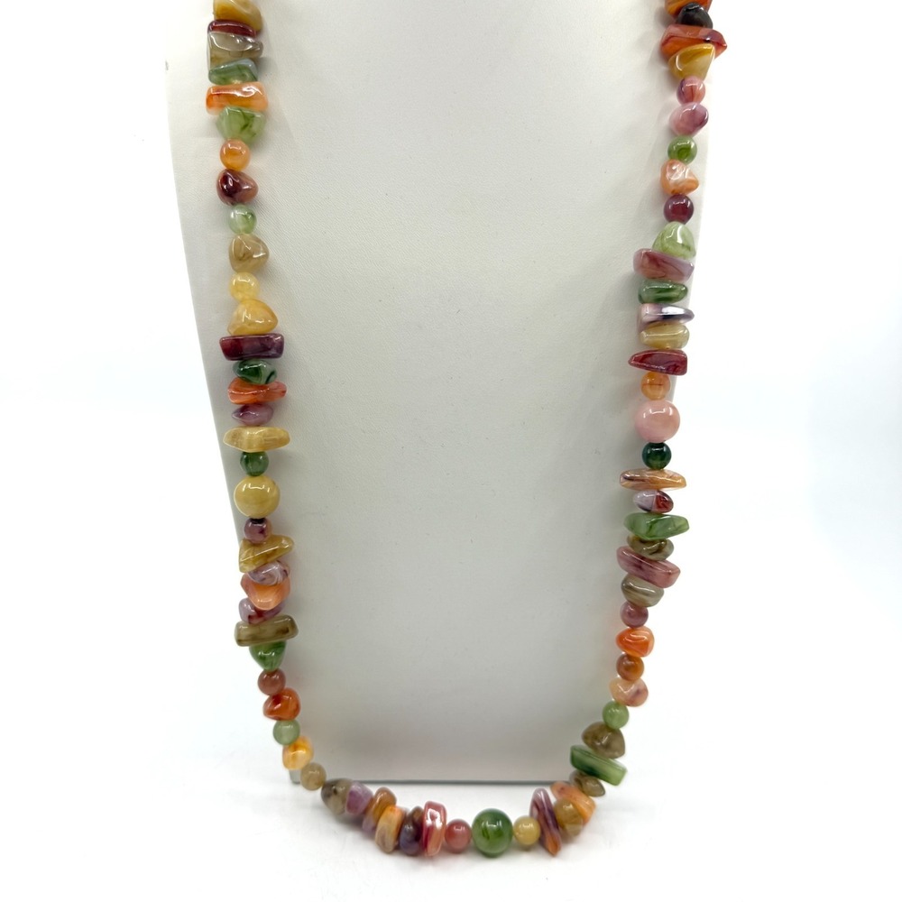 Boho Multi-Color Stone Bead Necklace - Statement Layering Jewelry